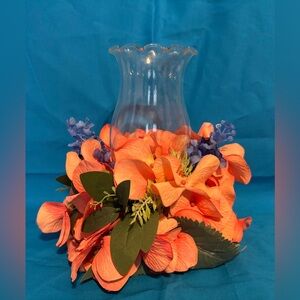 Glass Vase with Coral Floral Accent